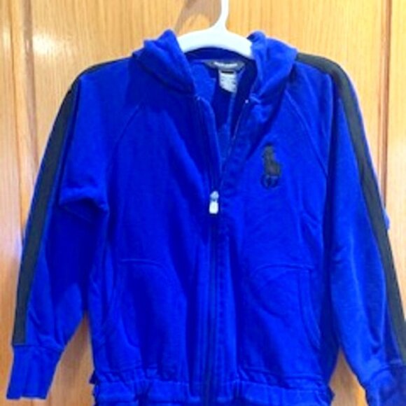 Ralph Lauren Girls Full Zip Cotton Blend Fleece Hoodie Sweater Cobalt Blue Sz:M